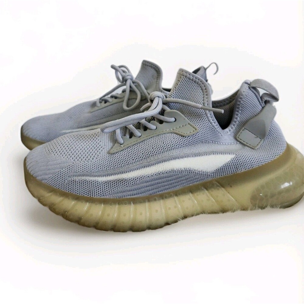 Ubee Gray Knit Sneakers Men Sz 7 Lace Up Athletic Running Shoes Translucent Sole